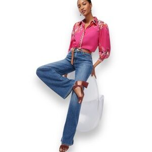 CHICO'S Women's Pink Floral Drama Long Sleeve Collared Shirt Size‎ 18 | NWT